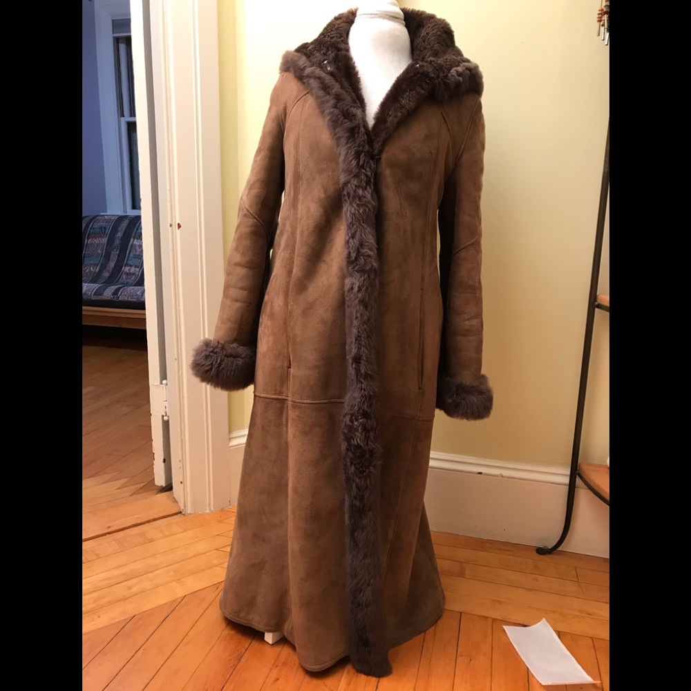 Shearling Lambskin Women's Hooded Brown Long Coat